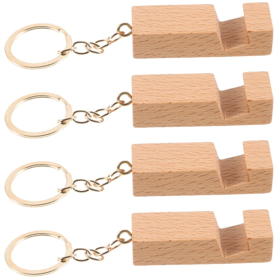 WHAMVOX 4pcs Mini Cellphone Stand Wood Phone Stand Portable Phone Stand Mobile Phone Stand Keychains