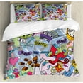 thumbnail image 1 of Art Duvet Cover Set King Size, Hip-Hop Inspired Colorful Graffiti Doodle Crazy Love Time Cool Skull Street Art Print, Decorative 3 Piece Bedding Set with 2 Pillow Shams, Multicolor, by Ambesonne, 1 of 3