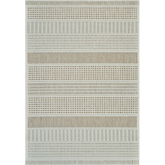 6' X 9' Beige and Brown Geometric Distressed Indoor Outdoor Area Rug