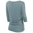 thumbnail image 2 of Thanth Womens Dolman Sleeves Boat Neck Solid Shirring Drape Basic Tunic Top, 2 of 4