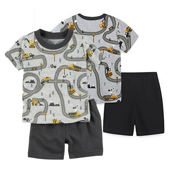YTDSCS Toddler Kids Boys Short-Sleeved 2PCS Outfit Cartoon Print Pattern Pullover T Shirts Tops Shorts Summer Cotton Two-Piece Set for 2-8 Years