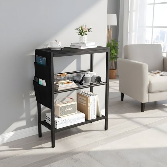 Narrow End Table with Storage - Modern 3-Tier Side Table for Small Spaces