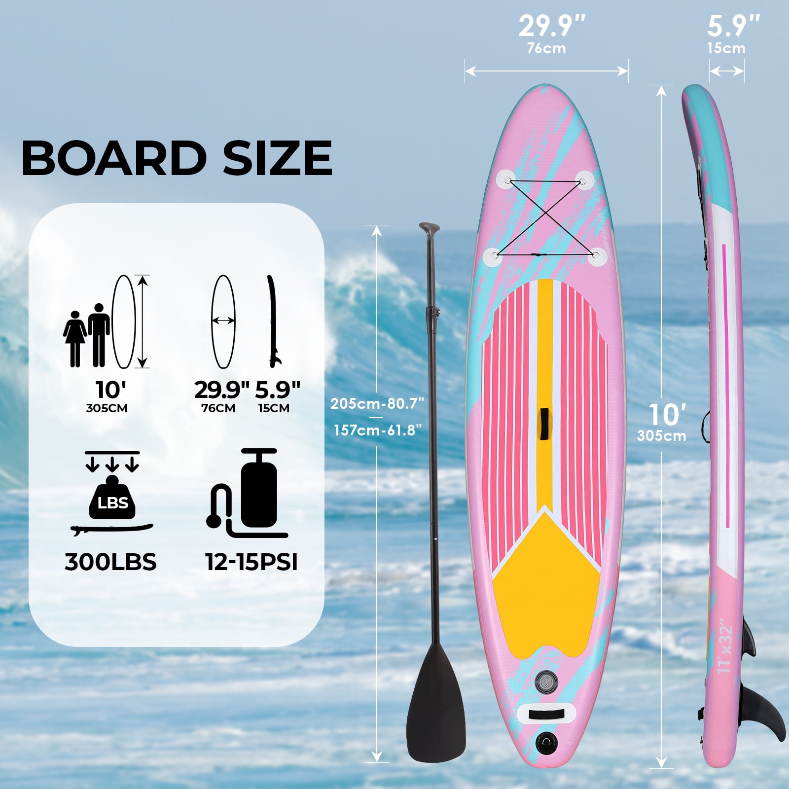 Pirecart Inflatable Stand up Paddle Board 10' SUP 6 in.Thick SUP Paddle Board with Paddleboard Accessories, Hand Pump