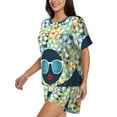 thumbnail image 2 of Kdxio Black Head Woman with Marijuana Hair Print Pajamas Sets for Women Short-Sleeved Pjs with Lounge Shorts Two Piece Sleepwear S-4XL, 2 of 8