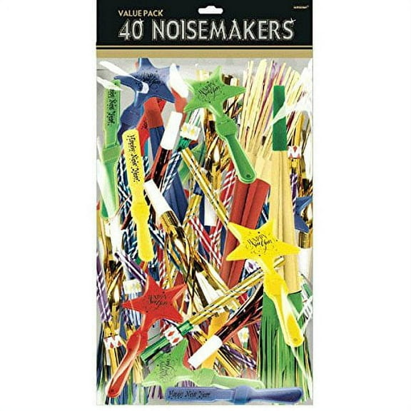 Amscan Fun Filled New Year Party Assorted Noisemakers Value Pack (40 Piece), 15" x 9 1/2", Multicolor