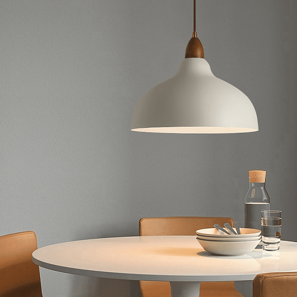 Modern Minimalist Dome Pendant Lamp, Wood Metal Iron Pendant Light Fixture, Semicircle Farmhouse Pendant Lighting, Japanese Style Rustic Chandelier for Dining Room Table Kitchen Island