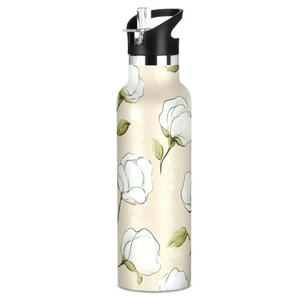 

Kids Insulated Stainless Steel Sports Water Bottle 600ml (20oz) BPA-Free Cotton Flower Pattern