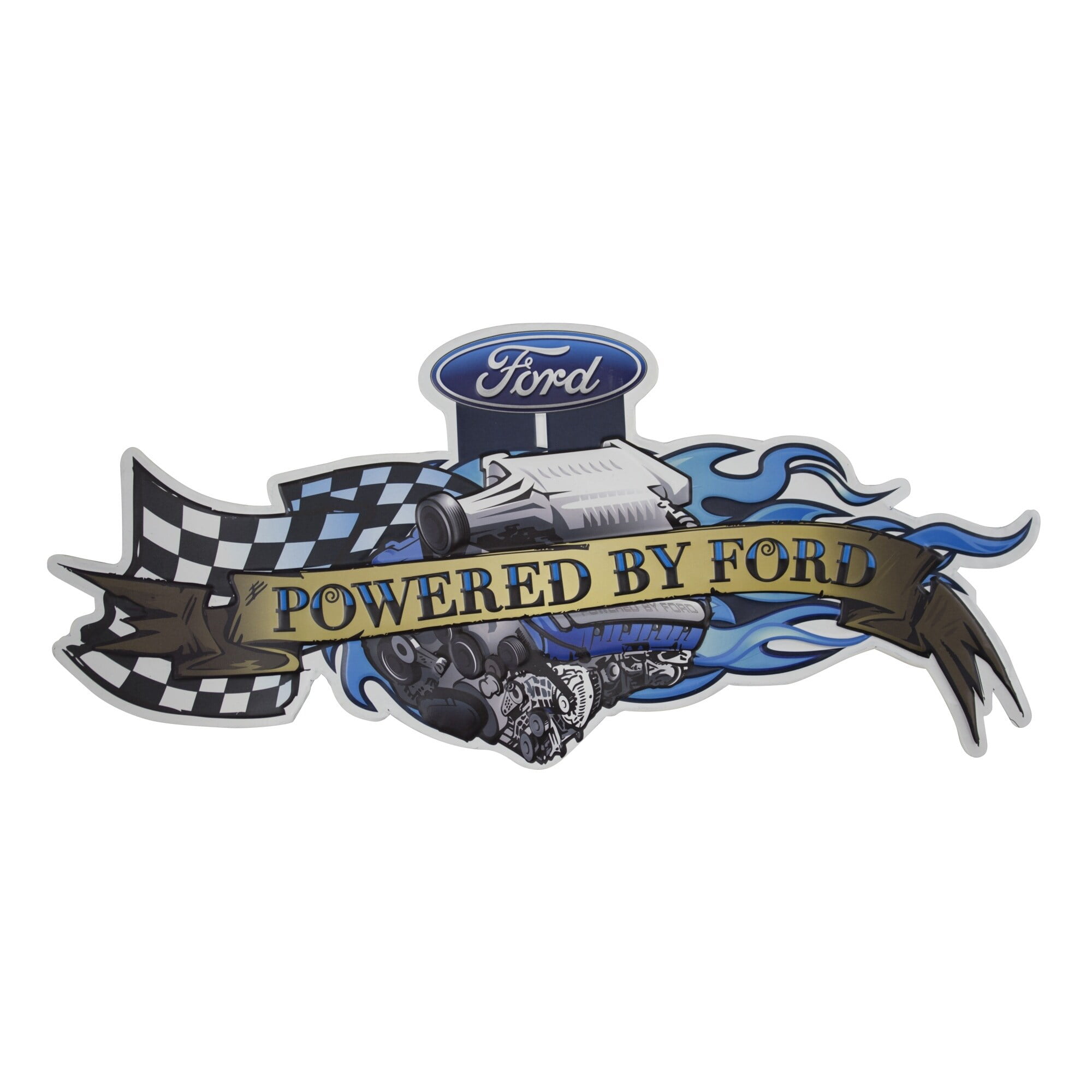 Ford Racing Flames 12" Round Metal Sign Garage Embossed Retro Home Wall Decor