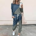 thumbnail image 2 of CHOK Womens Sport Set Long Sleeve Patchwork Color with Loose Cozy Petite Sweatpant Trendy Fall Winter Suits (X-Large  Pink), 2 of 5