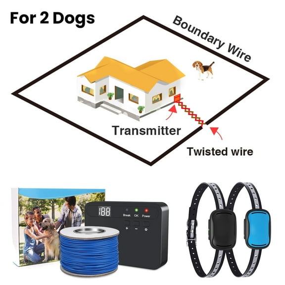 Jewyow Electric Dog Fence，Underground Fences with 2 Rechargeable Waterproof Collars for dogs