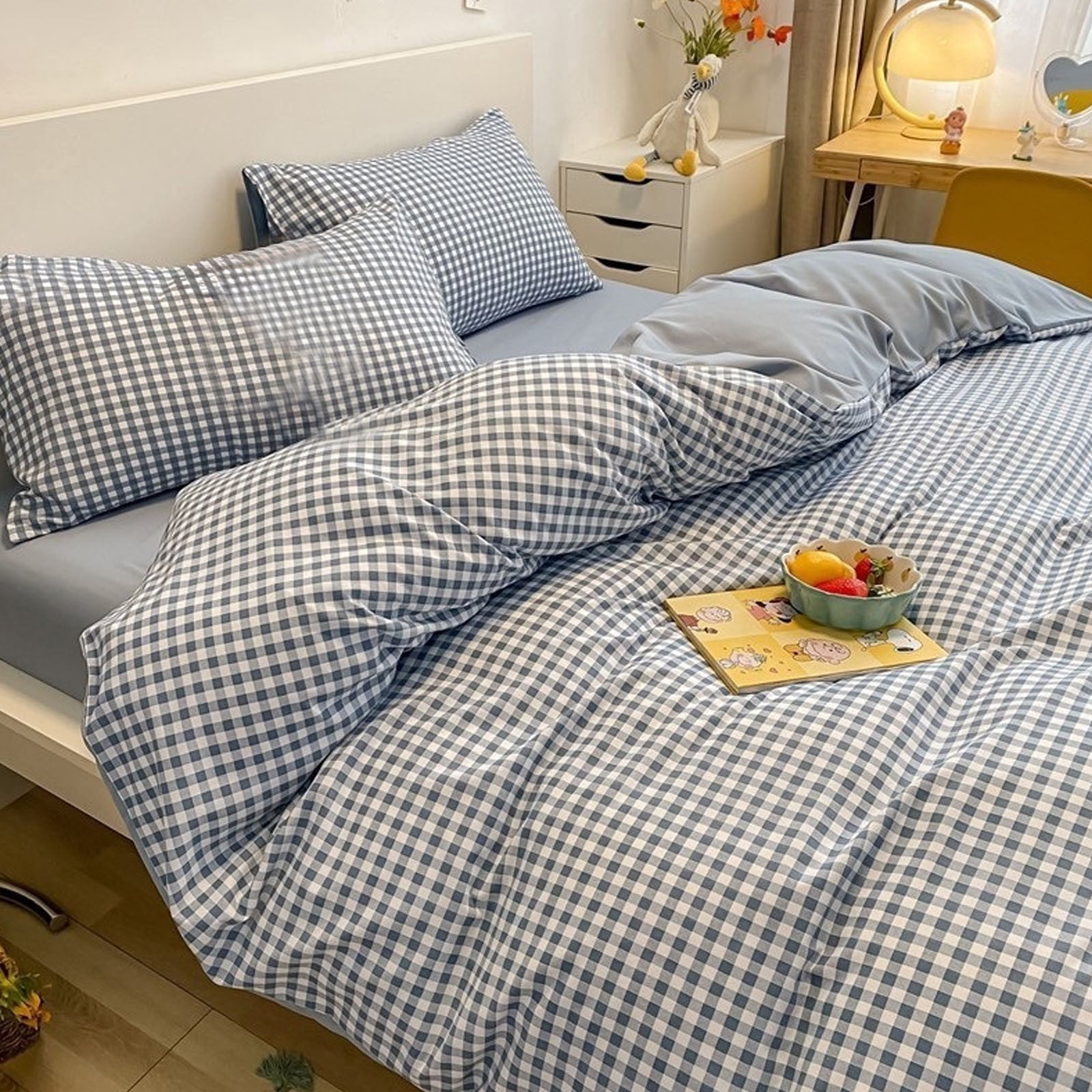 Bedding Sets Queen - Blue Polyester Bed Sheets, 4 Piece Duvet Cover Set, Soft Wrinkle Resistant, Easy Care