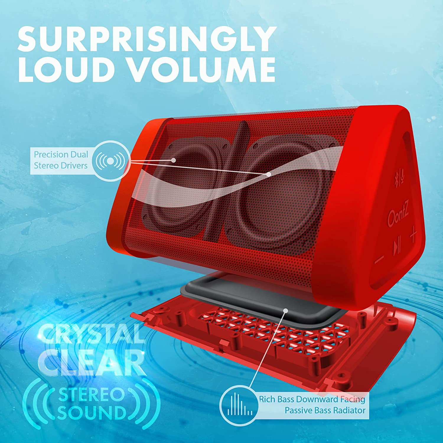 Oontz Angle 3 Water-Resistant Wireless Bluetooth Speaker, Coca-Cola Red