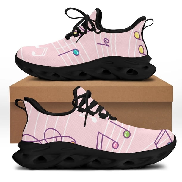 Yikeluo - Zapatos casuales con estampado de notas musicales para mujer (), planos, de diseñador de marca, con cordones