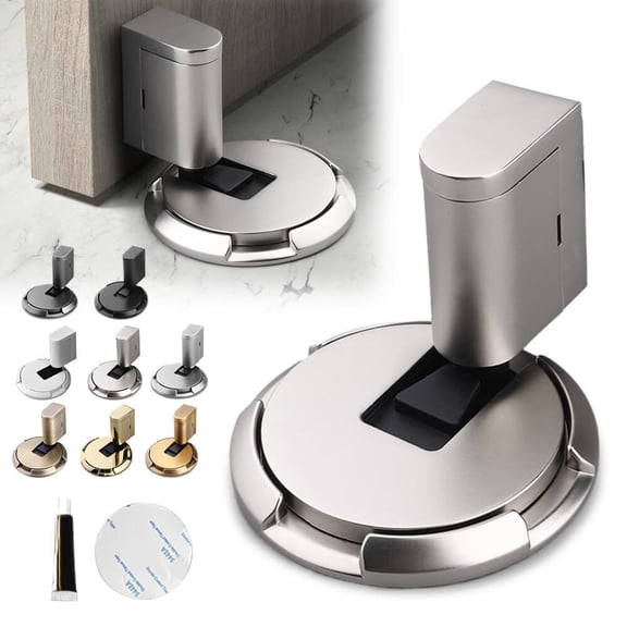 Mechanical Floor Door Stopper, 2024 New Magnetic Door Stop, Silent Floor Door Stop, Nail-Free Adhesive No Drilled Door Stop, with  Adhesive (Silver)