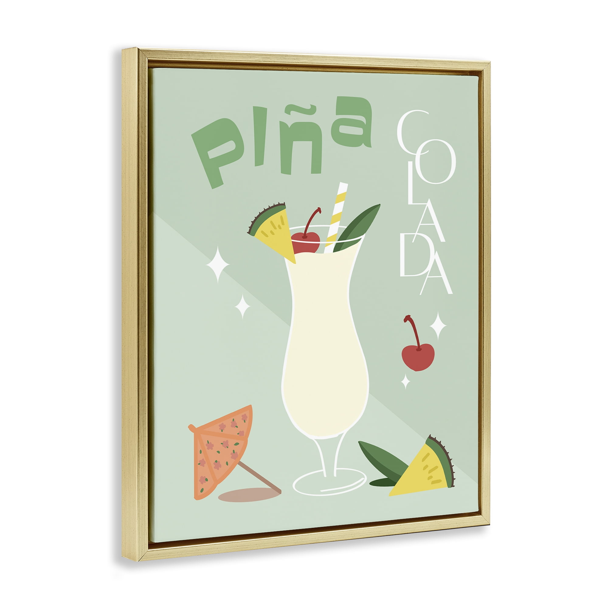 Stupell Industries Pina Colada Typography Food & Beverage Painting Gold Floater Framed Canvas Art Print Wall Art, 25 x 31