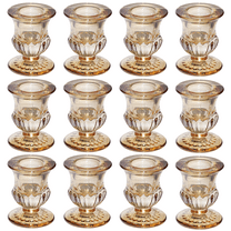 HofferRuffer Taper Glass Candle holder, Set of 12 for Table Centerpiece Wedding Decor, Gold (1.9*1.9*2.5in)