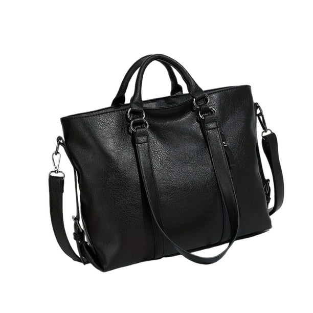 Bolso tote de trabajo elegante para mujer, con compartimentos, de piel sintética, ideal para la playa o el trabajo. Negro