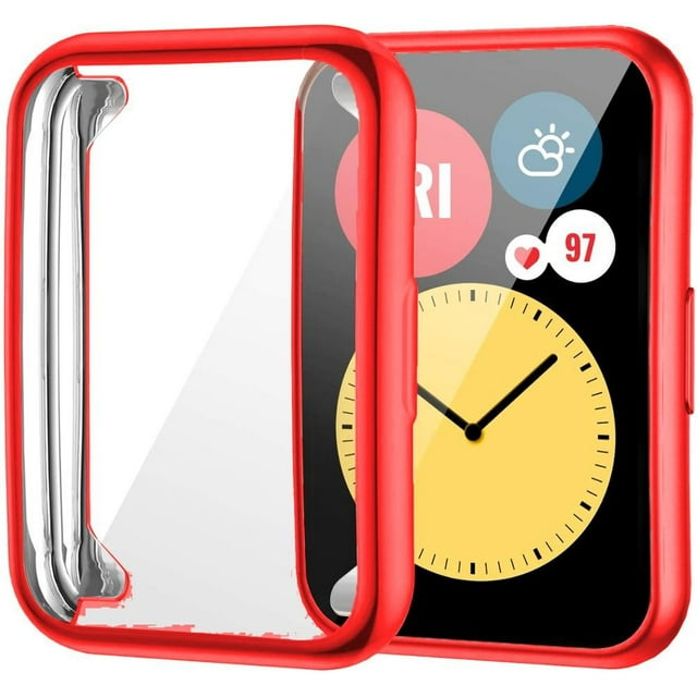 ALMNVO Plated Cover for Huawei Watch Fit Case Smartwatch Accessories TPU Bumper All-Around Screen Protector Huawei Watch Fit Watchcase -red