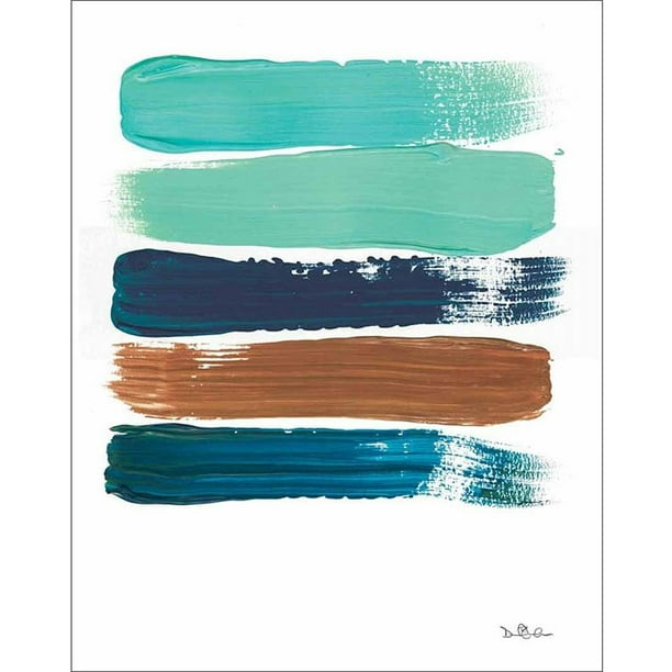 Paint Swatch Line Texture Contemporary Modern Trendy Abstract Painting Brown & Blue Canvas Art