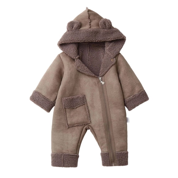 Juebong Newborn Baby Bear Outfit Boys Girls Fleece lined Hooded Romper Jumpsuit Baby Winter Clothes Snowsuit for 0-24 Months