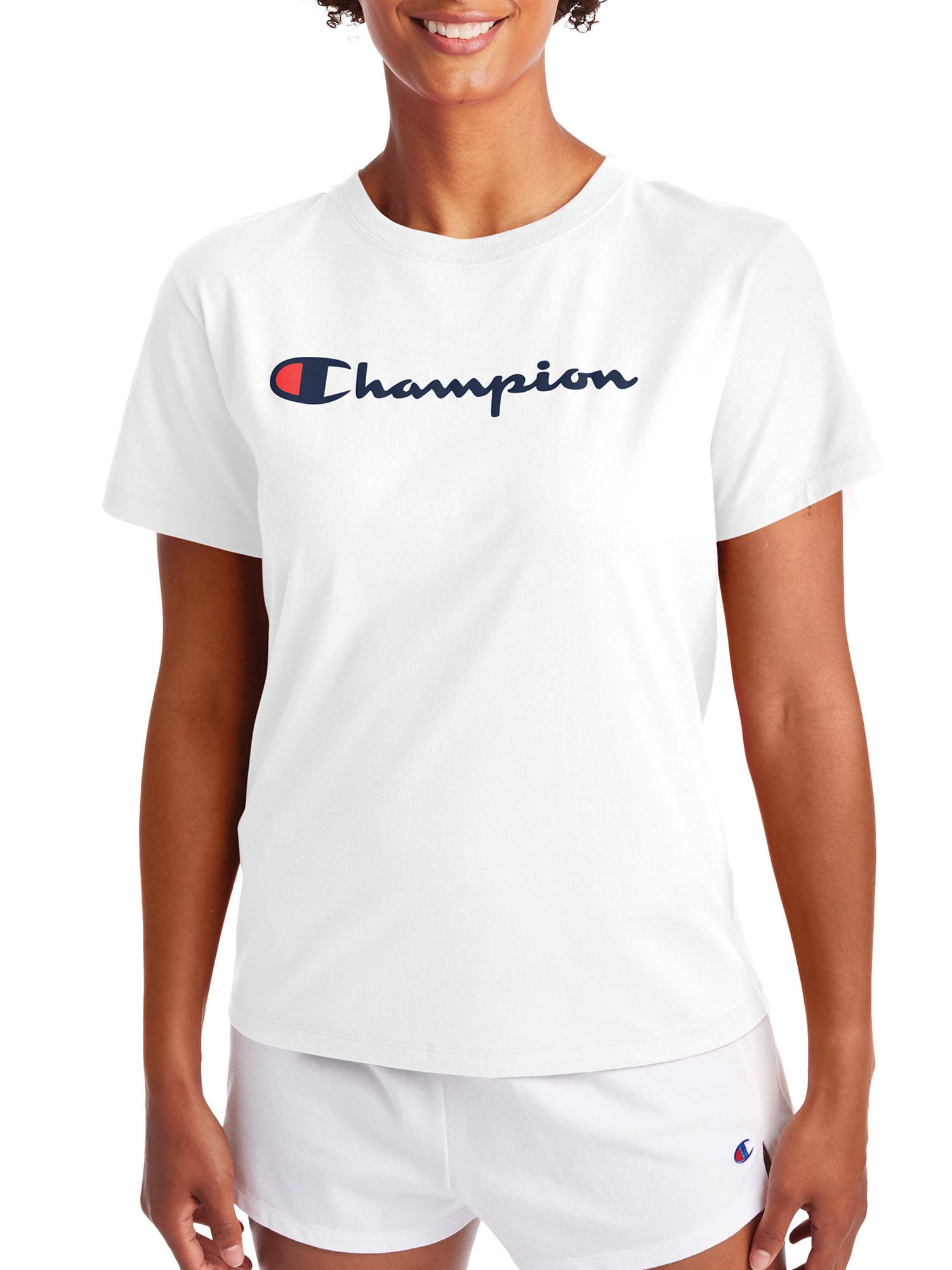 Champion Women's Tie-Front Tie-Dye Tee T-Shirt Short Sleeve Script Logo Cotton 