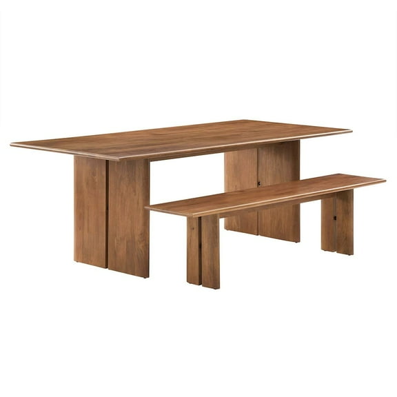 Modway Amistad 86" Rectangular Wood Dining Table and Bench Set in Walnut