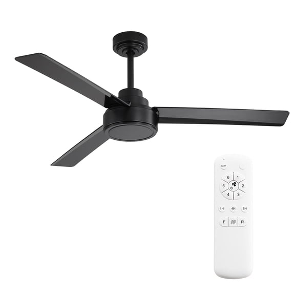 52" Ceiling Fan without Light,3 ABS Blades Farmhouse Ceiling Fan with Remote Control 6-Speed Reversible Dc Motor Black for Living Room,Bedroom,Kitchen