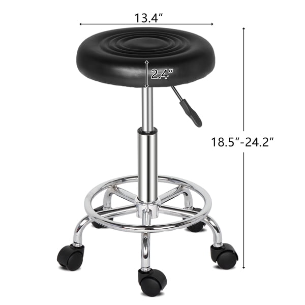 Alvantor Rolling Stool with Ribbed Round Seat, Adjustable Height, Black