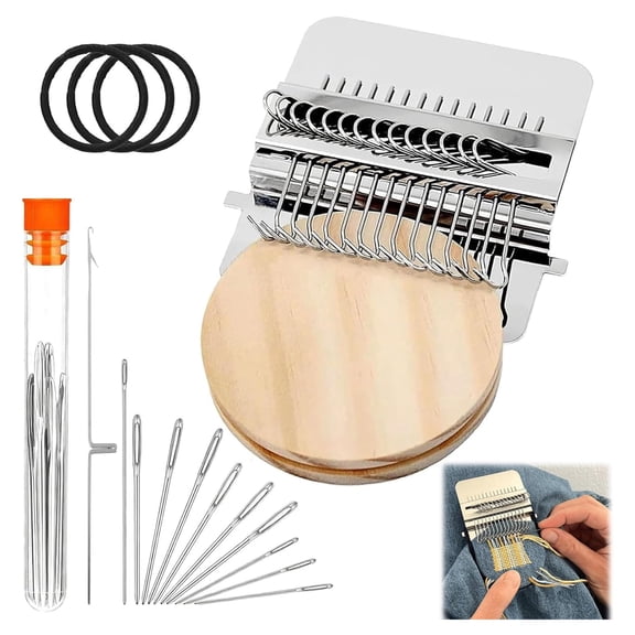 Knit Patch Kit PatchMaker 2.0, Portable Darning Loom for Beginners, Knitpatch Kit for Holes Repair on Socks, Clothes & Jeans, Patchwork Weaving Tool Set for Quickly Sewing Repair(21 Hooks)