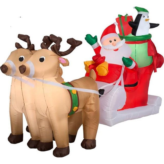 Gemmy 36855 Airblown Inflatables Santa with Sleigh & Reindeer Scene, 8 ft.
