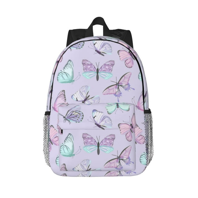 Lukts Purple Butterfly Pattern 15 Inch Student Backpack, Waterproof Laptop Backpack with Adjustable Shoulder Straps, Lightweight Travel, Campus Backpack, Unisex