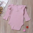 thumbnail image 3 of Coduop Infant Baby Girl Plain Rib Knit Ruffle Long Sleeve Romper Bodysuit Tops, 3 of 6