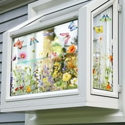 Meitianfacai Floral and Butterfly Window Cling Decals with Double-Sided Visibility, Removable Window Stickers That Add Cheerful Decor to Home Windows and Glass Surfaces (Pink)