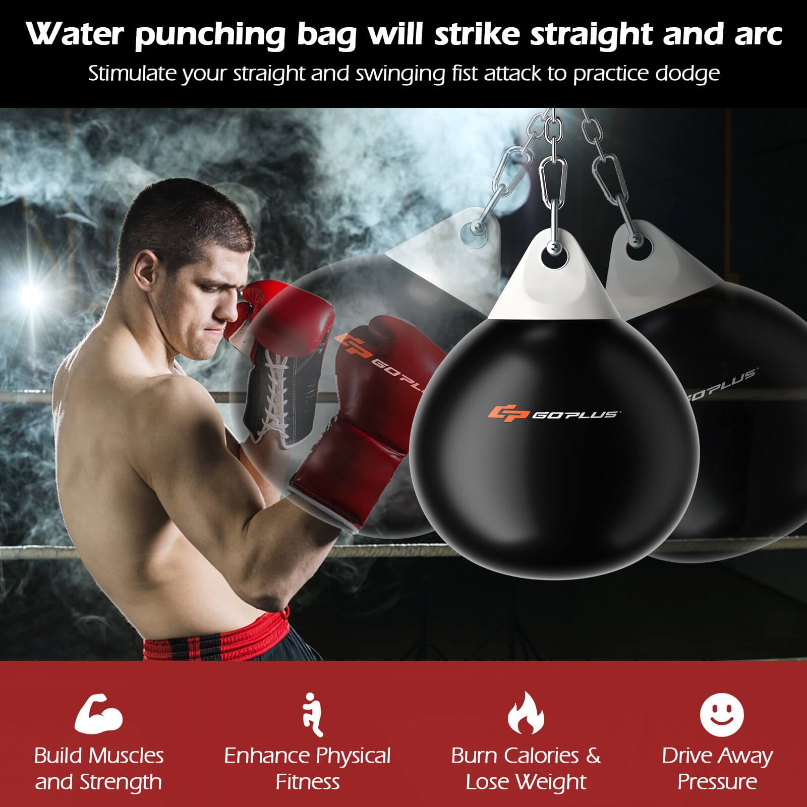 Goplus Water Punching Bag 21" 180 Pound Heavy Punching Bag with Adjustable Metal Chain Black
