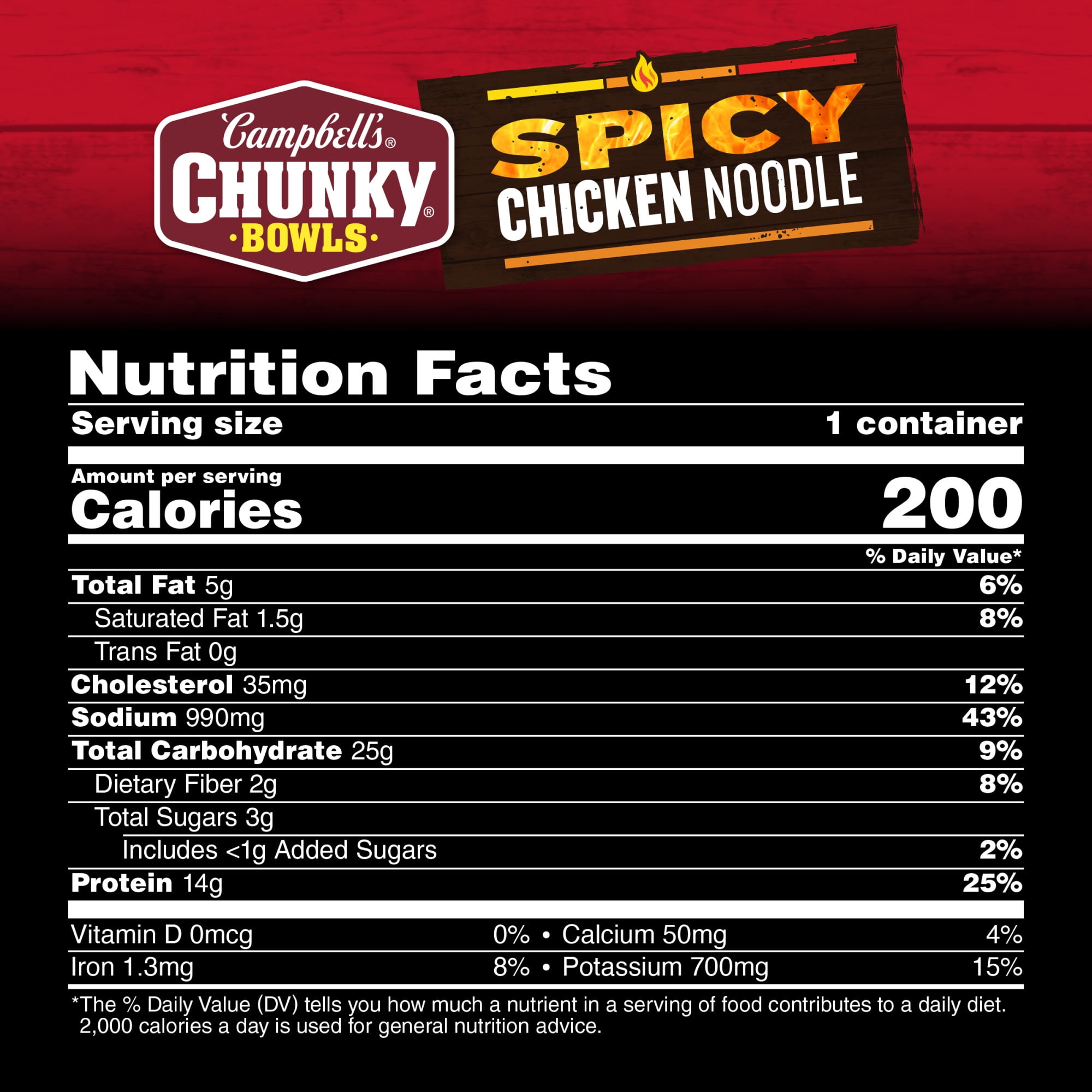 (2 pack) Campbell’s Chunky Spicy Chicken Noodle Soup, 15.25 oz Microwavable Bowl