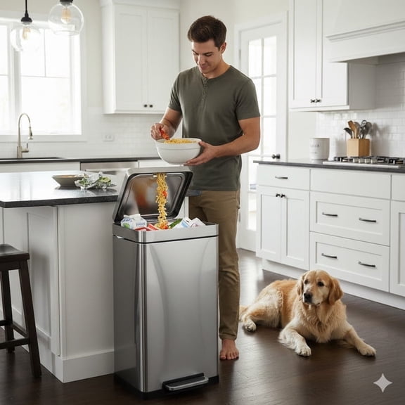 Kitchen Trash Can, 21.2 Gallon Garbage Can, 80 Liter Large Capacity Trash Can with Soft-Close Foot Pedal, Stainless Steel