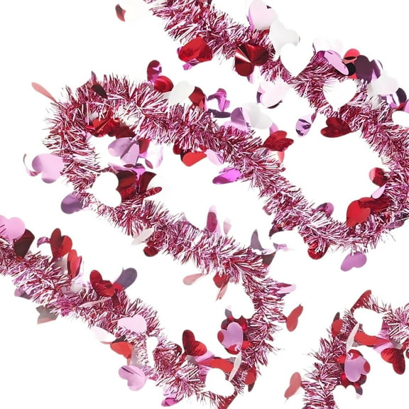 8 Pcs Heart Shaped Tinsel Garland for Valentine's Day Decoration, Metallic Reflective Strips, Perfect for Weddings, Parties, Celebrations, and Home Décor, 200 cm Length Each