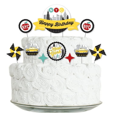 Big Dot of Happiness NYC Cityscape - New York City Birthday Party Cake Decorating Kit - Happy Birthday Cake Topper Set - 11 Pieces