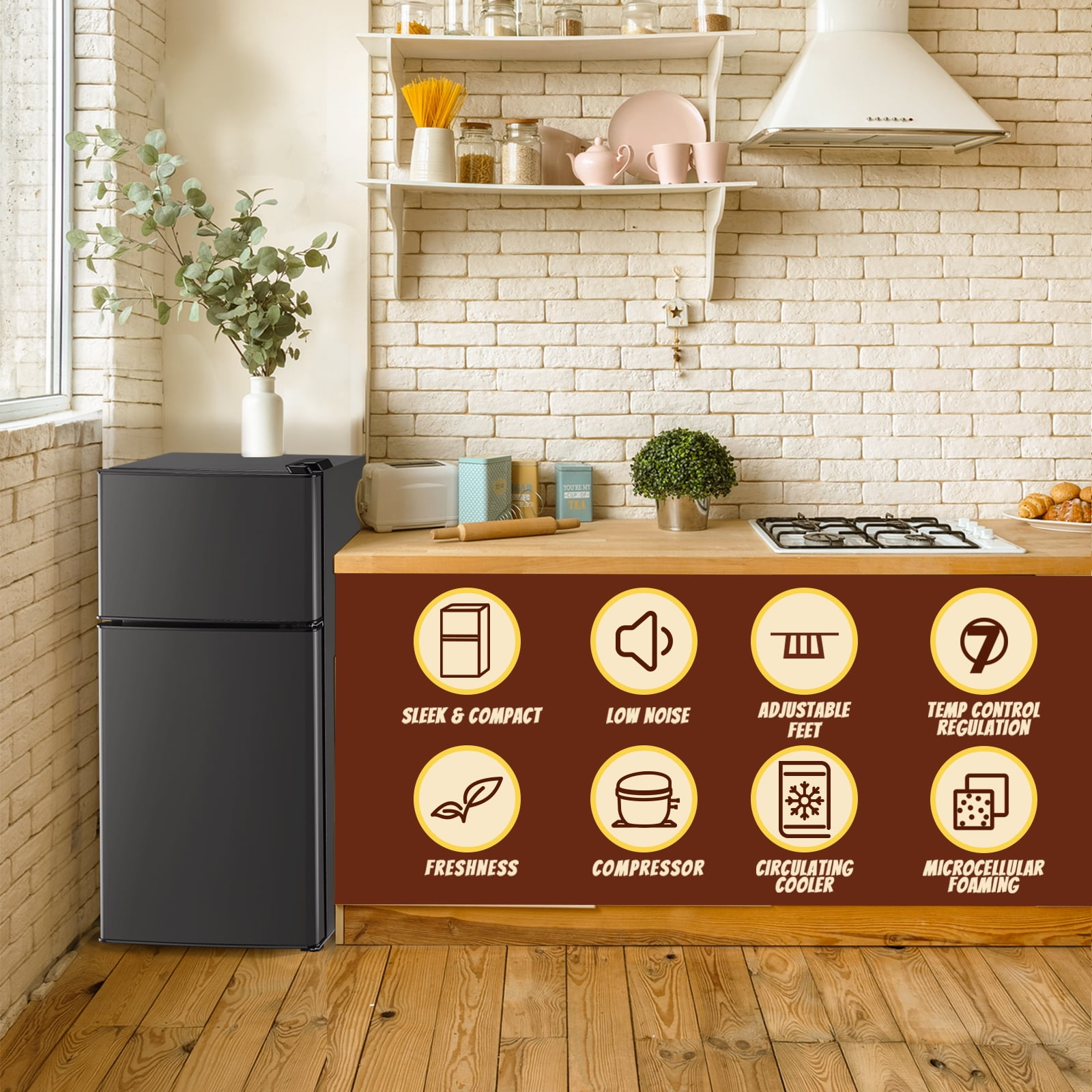 TACOOL 2.2Cu.Ft Small Refrigerator with Freezer, Mini Fridge with Top Freezer for Apartment, Bedroom, Double Door, Dark Grey