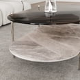 thumbnail image 5 of Glass Coffee Table, 2-Tier Modern Coffee Table Glass & Slate Stone Oval Center Table for Home Office Living Room, 5 of 7