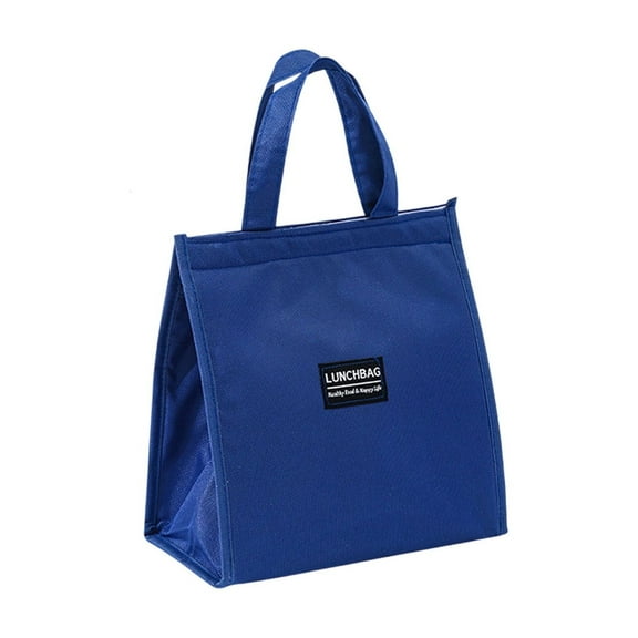 Oggfader Small Blue Insulated Lunch Tote, Oxford Cloth Reusable Lunch Bag with Mesh Pockets & Front Pocket for Work, Sch-ool, Picnic