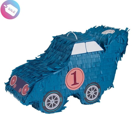 Active Mind Ltd Blue Race Car Piñata for Kids Birthday - 17x9x6 Inch Carnival Game, Cinco de Mayo Party Decor & Mexican Fiesta Candy Container