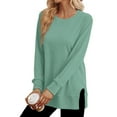 thumbnail image 2 of MOSHU Crewneck Sweatshirts for Women Side Split Long Sleeve Shirts Fashion Fall Womens Tops, 2 of 8