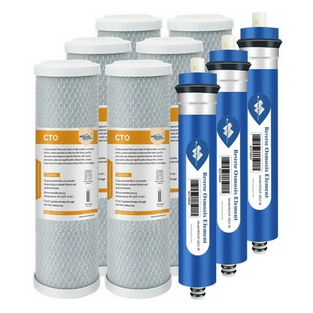 

Membrane Solutions Combo Pack Water Filter Replacement Cartridge Compatible GE RO Set GXRM10RBL GXRM10G Reverse Osmosis Systems 6x Carbon Filters 3x 36GPD RO Membrane Filter