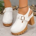 thumbnail image 3 of Heels for Women Closed Round Toe Lug Sole Platform Sandals Trendy Stitching Hook and Loop Casual Slingback Dress Shoes White Size 7, 3 of 7