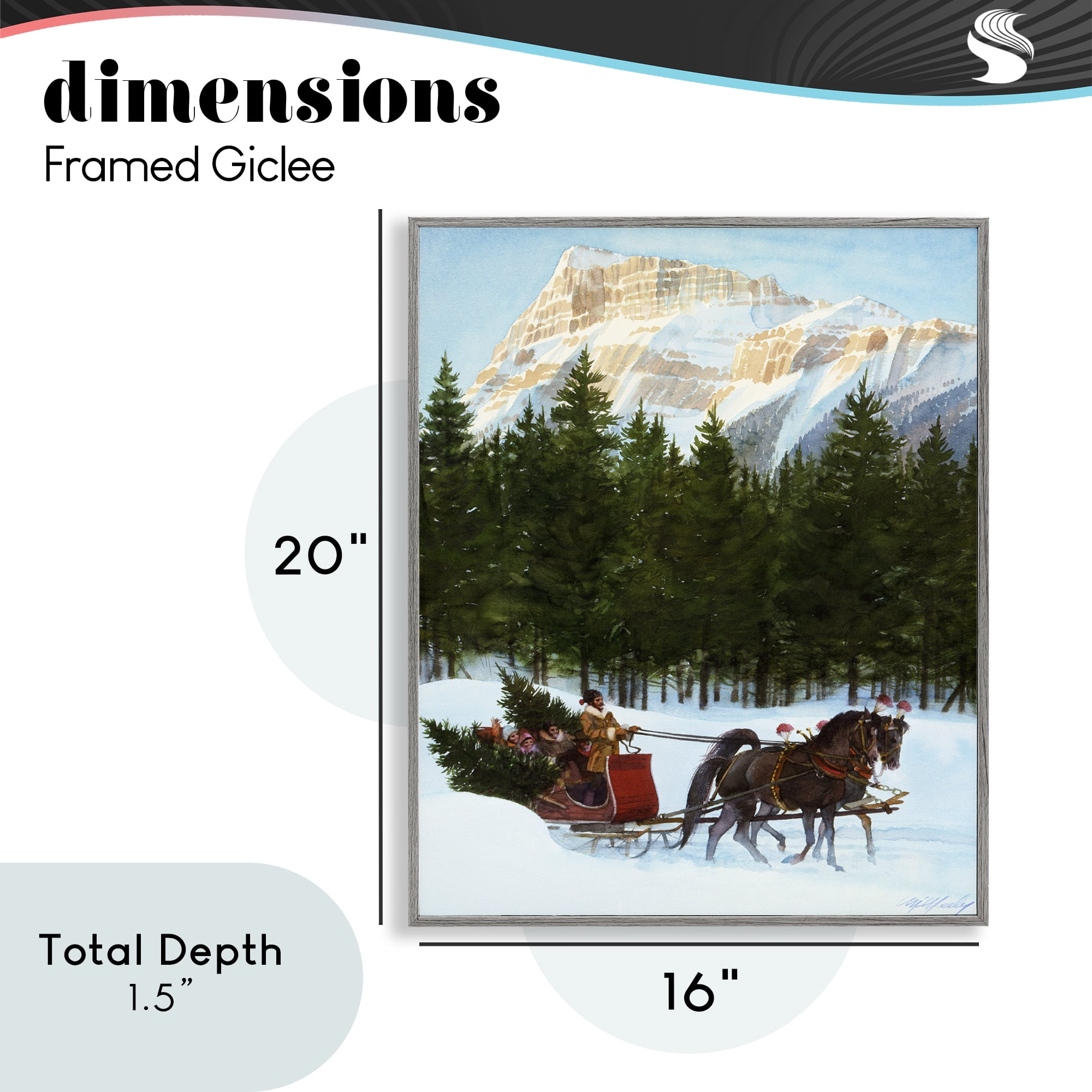 Sleigh Ride Carrying Trees Gray Framed Giclee Art, design by Wind River Studios
