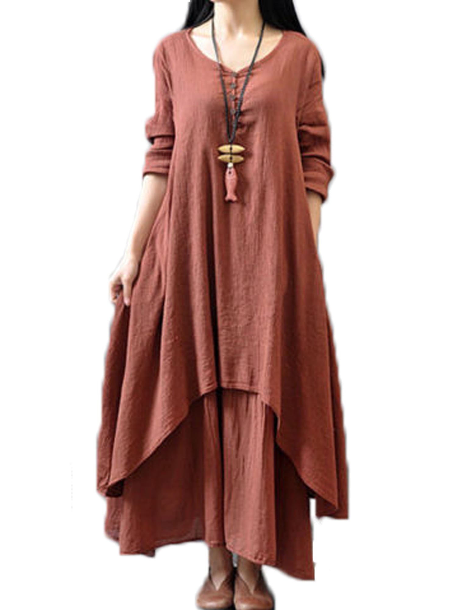 Brown Maxi Dress Relaxed Dress. Long Wide Linen Dress