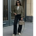 thumbnail image 5 of Womens Cropped Bike Jacket Casual Double Breasted Trench Coat Green XS, 5 of 9