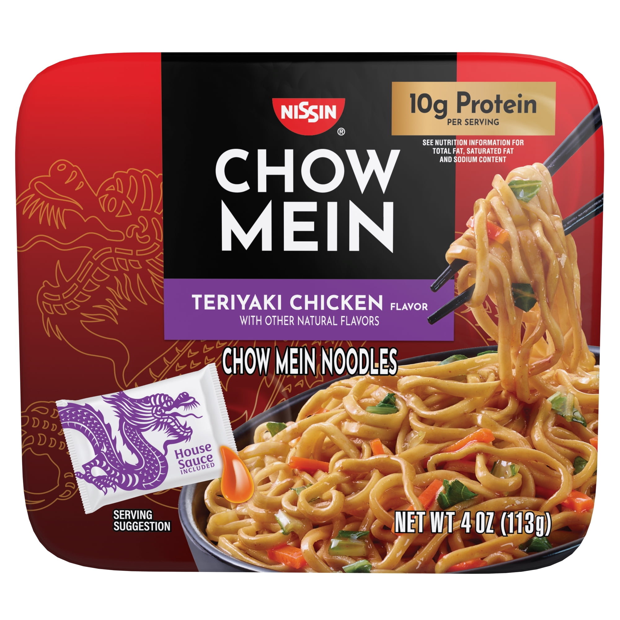 Nissin Foods Chow Mein Instant Noodles, Teriyaki Chicken Flavor, 4.0 oz Tray, Shelf-Stable