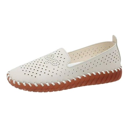 OJSFQUFP Womens Fashion Sneakers Ladies Summer Fashion Hollow Solid Colour Hand Oxblood Bottom Soft Bottom Flat Large Size Casual Shoes Single Shoes Womens Shoes Flats Beige 38